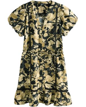 Next Geknöpftes Minikleid mit Spitzeneinsatz und Leinen (1-tlg) - Grün