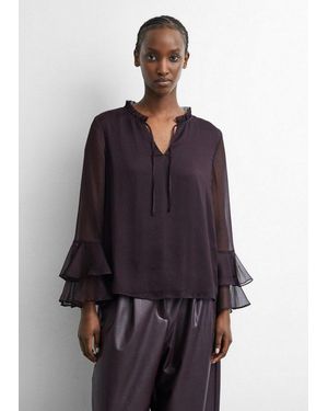 Comma, Langarmbluse Bluse Feminine Chiffon-Bluse Mit Volant-Detail - Lila