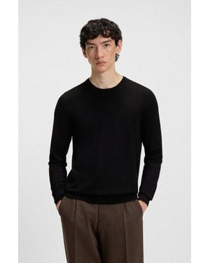 HUGO Strickpullover San Cody Rundhalsausschnitt, Viskosemix, Regular Fit - Schwarz