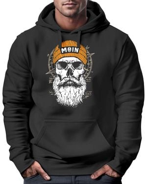 Neverless Hoodie Moin Skull Windrose Kompass Totenkopf Frontprint Männer - Schwarz
