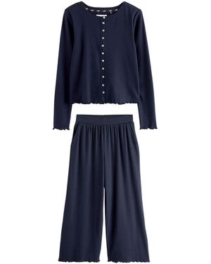 Self Pyjama . Gerippter Schlafanzug mit Knopfleiste (2 tlg) - Blau
