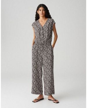 Opus Jumpsuit Moneli Shadow Wide Mit Abstrakten Printdesign - Grau
