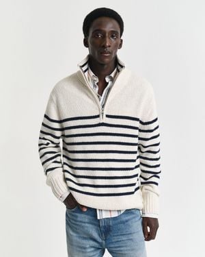 GANT Strickpullover Troyer aus Flammgarn - Weiß