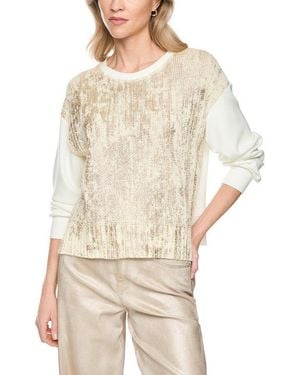 Marc Cain Rundhalspullover Golden Hour Premium Damenmode Glanzvolle Goldfarbene Beschichtung Auf Der Vorderseite - Natur