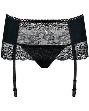 Obsessive Strapsgü Strumpfgürtel Miamor schwarz + String Strapshalter transparent Stretch