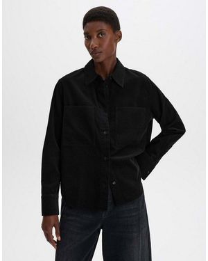 someday. Langarmbluse Zatilda Aus Weichem Feincord Gerader Schnitt Mit Aufgesetzten Taschen Und Abgerundetem Saum - Schwarz