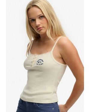 Superdry Trägertop Mit Eckigem Ausschnitt, Aus Baumwolle Und Polyester, Regular Fit - Weiß