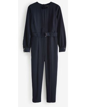 Next Jumpsuit Langärmeliger Overall aus Crêpe mit Gürtel (1-tlg) - Blau