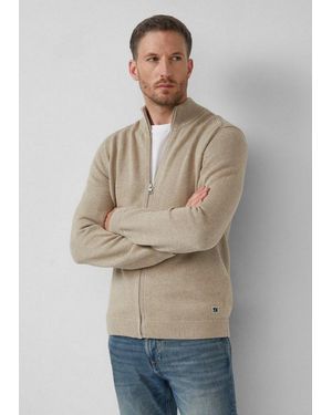 S.oliver Cardigan Strickjacke Baumwoll-Strickjacke Mit Stehkragen Und Logo-Patch - Natur