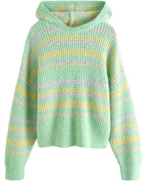 Next Strickpullover Lockeres Kapuzensweatshirt mit Ziernähten (1-tlg) - Grün