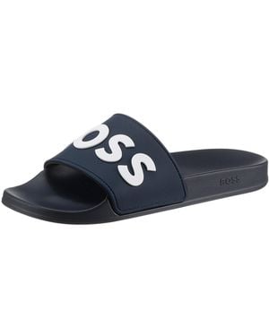 BOSS Kirk Slide Badepantolette, Sommerschuh, Poolslides, Schlappen, Mit -Logoschriftzug - Blau