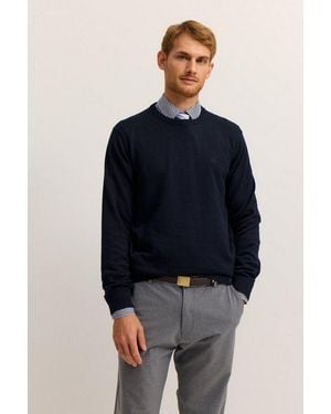 Bugatti Rundhalspullover Regular Fit Basic Essential Aus Reiner Baumwolle - Blau