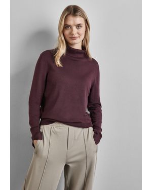 Street One Rollkragenpullover mit Materialmix - Lila