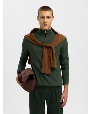 SELECTED Troyer Slhberg Half Zip Cardigan Noos Baumwolle, Regular Fit - Grün