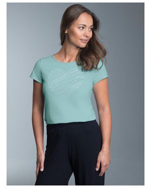 Trigema Slim Fit T-Shirt mit glitzerndem Herz-Printmotiv (1-tlg) - Blau