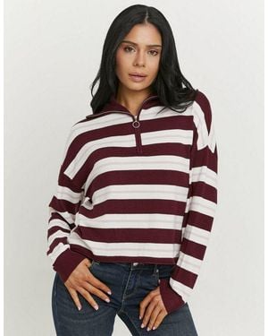 Tally Weijl Strickpullover Spuvicoline Viskosemischung, Mit Troyer-Kragen - Rot
