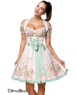 Dirndline Mini-Brokat-Dirndl inkl Spitzenbluse - Weiß