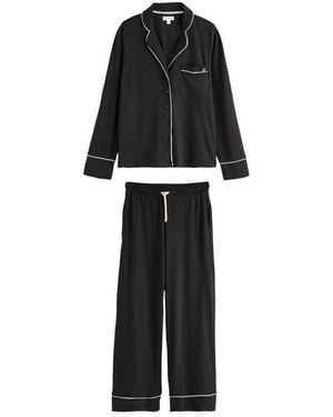 Next Pyjama Jersey-Pyjama Mit Knopfleiste (2 Tlg) - Schwarz