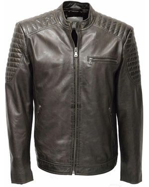 Zimmert Leather Lederjacke Fiete washed Lammnappa Leder, Schwarz Braun, Stehkragen