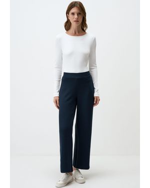 Jimmy Key Strickhose Linie Gemustert Hohe Taille Lockere Passform Hose - Blau