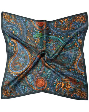 MayTree Seidentuch quadratisch Paisley 53x53 dunkelgrün neon - Blau