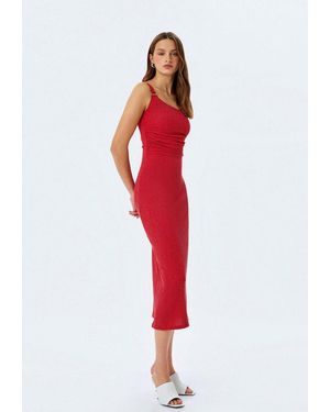 Koton Midikleid Drapierter Midi-Slim-Fit-Dress - Rot