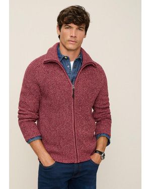 Man's World World Strickjacke Mit Stehkragen & Reißverschluss Melierte Optik Regular Fit, Mit Raglanärmeln - Rot