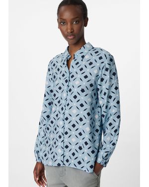 comma casual identity Langarmbluse Strukturierte Hemdbluse mit All-over-Print - Blau