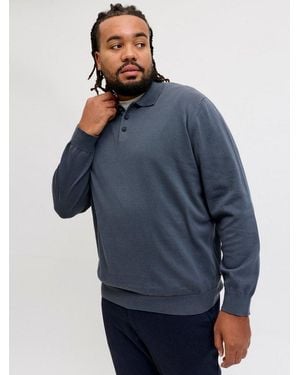 Jack & Jones Polokragenpullover Jjebasic Knit Ls Polo Sn Pls Baumwolle, Regular Fit - Blau