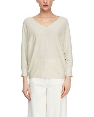 Comma, 3/4 Arm-Pullover Mit V-Ausschnitt Und Aus Viskose - Weiß