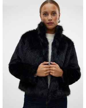 Vero Moda Fellimitatjacke Vmmonroe Short Jacket Noos Kunstfaser, Fellimitat, Mit Seitentaschen - Schwarz