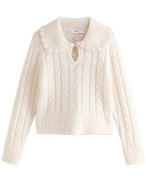 Next Strickpullover Pullover Mit Zopfmuster Und Wollanteil (1-Tlg) - Weiß
