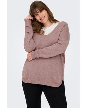 Only Carmakoma V-Ausschnitt- CARMARGARETA LS PULLOVER KNT NOOS Viskosemischung, regular fit - Pink