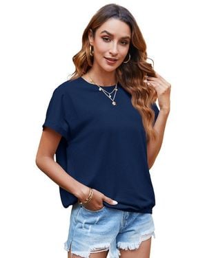Imily Bela T-Shirt Damen Kurzarmbluse Mit Gummizug Im Saum (Packung, 1-Tlg. 1Per-Pack) - Blau
