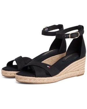 Tommy Hilfiger Mid Wedge Espad X Cross Keilsandalette Sommerschuh, Riemchensandale Mit Jutebesatz - Schwarz