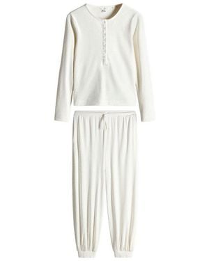 The Set Relaxanzug Henley-Oberteil + Ballonhose Im Lounge-Set (2 Tlg) - Weiß