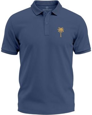 Neverless Poloshirt Palmen-Logo Kurzarm Polo Sommer Casual Look mit Print - Blau
