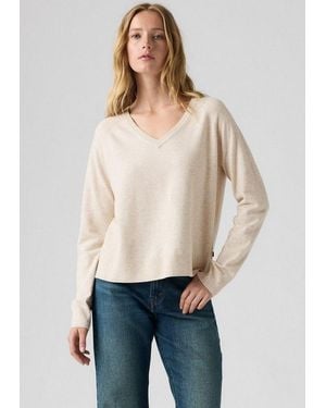 Levi's V-Ausschnitt-Pullover Super Soft Vneck Pullover Im Bund Beidseitig Mit Kurzem Schlitz - Natur