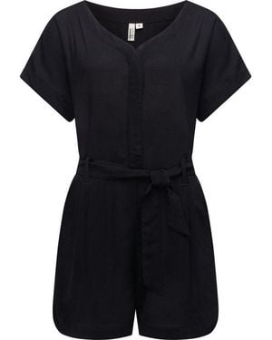 Ragwear Jumpsuit Salwin Solid Kurzer Overall Mit Taillen-Bindeband - Schwarz