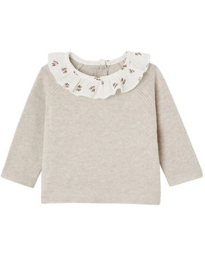 VERTBAUDET Pullunder Baby Pullover mit geblümtem Kragen - Weiß