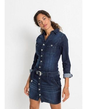bonprix Jeanskleid Aus Baumwolle, Polyester Und Elasthan, Schmale Passform - Blau