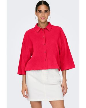 Jacqueline De Yong Blusenshirt Legere Crepe Bluse Weite Ärmel / Hemdkragen JDYTHEIS LIFE 3/4 CROP SHIRT WVN NOOS - Rot
