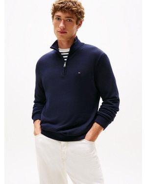 Tommy Hilfiger Troyer Essential Cotton Zip Mock - Blau