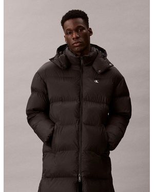 Calvin Klein Steppmantel Ls Long Length Hooded Nylon Puff Mit Rundhalsausschnitt, Regular Fit - Braun