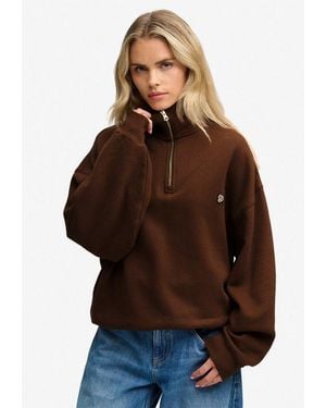 Superdry Sweatshirt Monogram Half Zip Sweat Baumwollmischung, Relaxed Fit - Braun