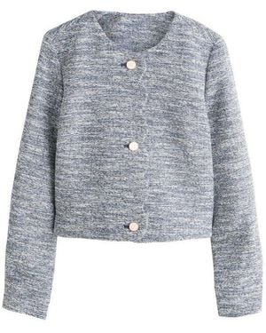 Next Jackenblazer Kragenlose Bouclé-Jacke Mit Bogenkante, Kurzgröße (1-Tlg) - Blau