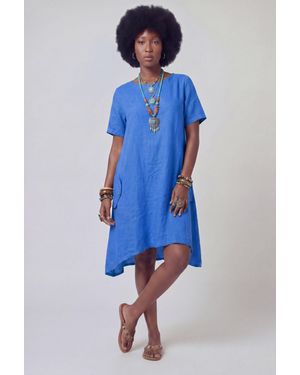 YC Fashion & Style Leinenkleid – luftiges Oversized Tunika-Kleid – One Size 34–44 dekorative Knopfdetails - Blau