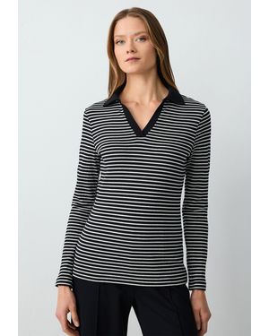 Jimmy Key Blusentop Poloshirt mit normaler Passform schwarze Bluse - Grau