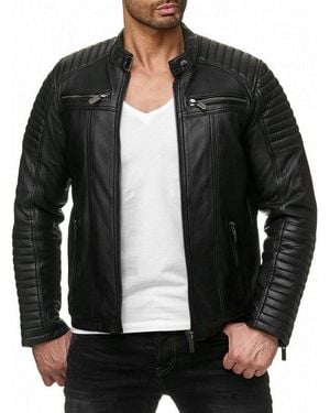 Redbridge Lederimitatjacke Urban Bikerjacke Steppjacke Kunstleder Stehkragen Mit Druckknopf - Schwarz