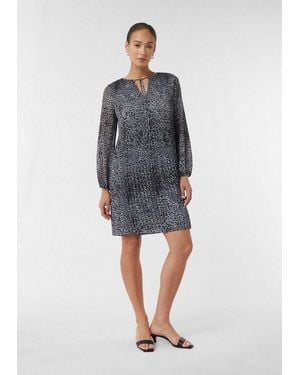 Comma, Minikleid Kleid Plissiertes Chiffonkleid Mit All-Over-Print - Grau
